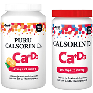 Calsorin tai Puru Calsorin 500mg + D3 20 µg 100 tabl.